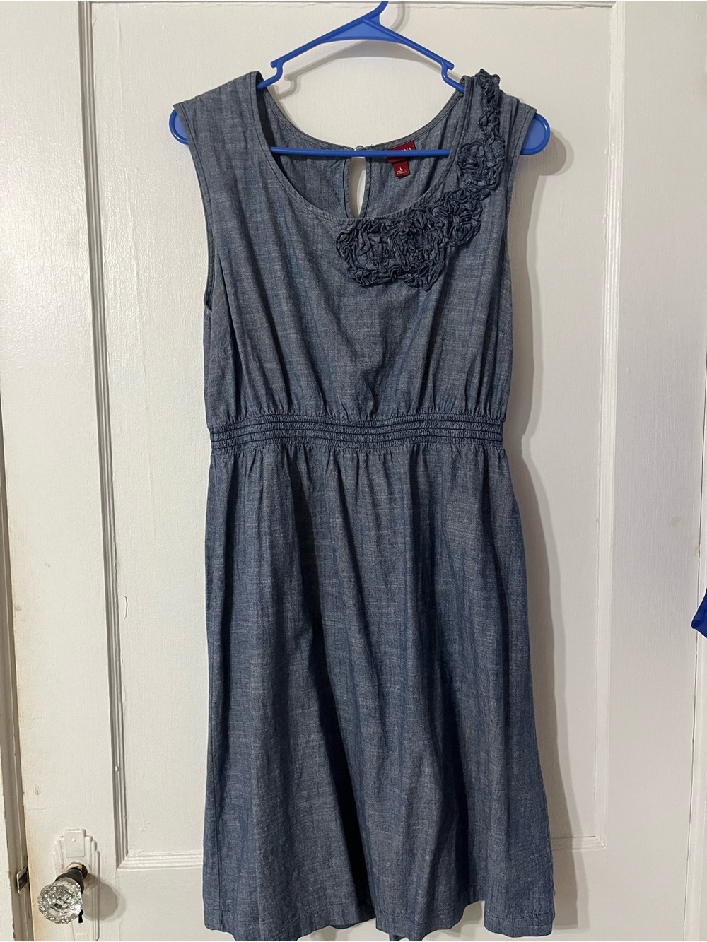 Merona Blue Sleeveless Chambray Mini Dress with Rosette Detail